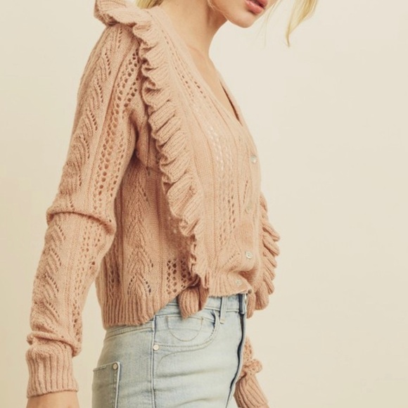 Dress Forum blush pink ruffle cropped cardigan NWT - Picture 4 of 6